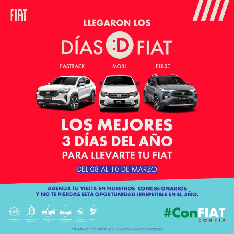 Días D Fiat del 8 al 10 de marzo días de oferta en toda Colombia